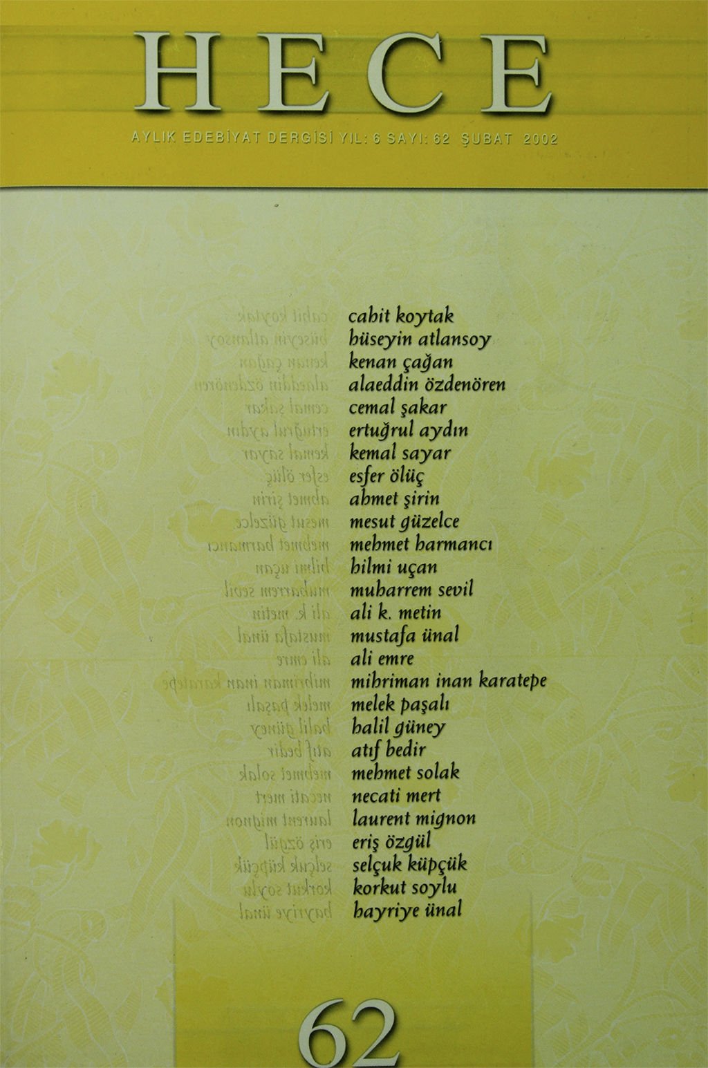 Hece Dergisi 62. Sayı Şubat 2002