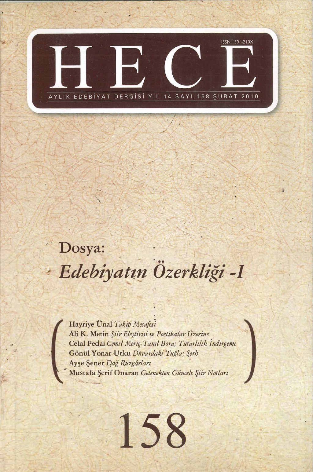 Hece Dergisi 158. Sayı Şubat 2010