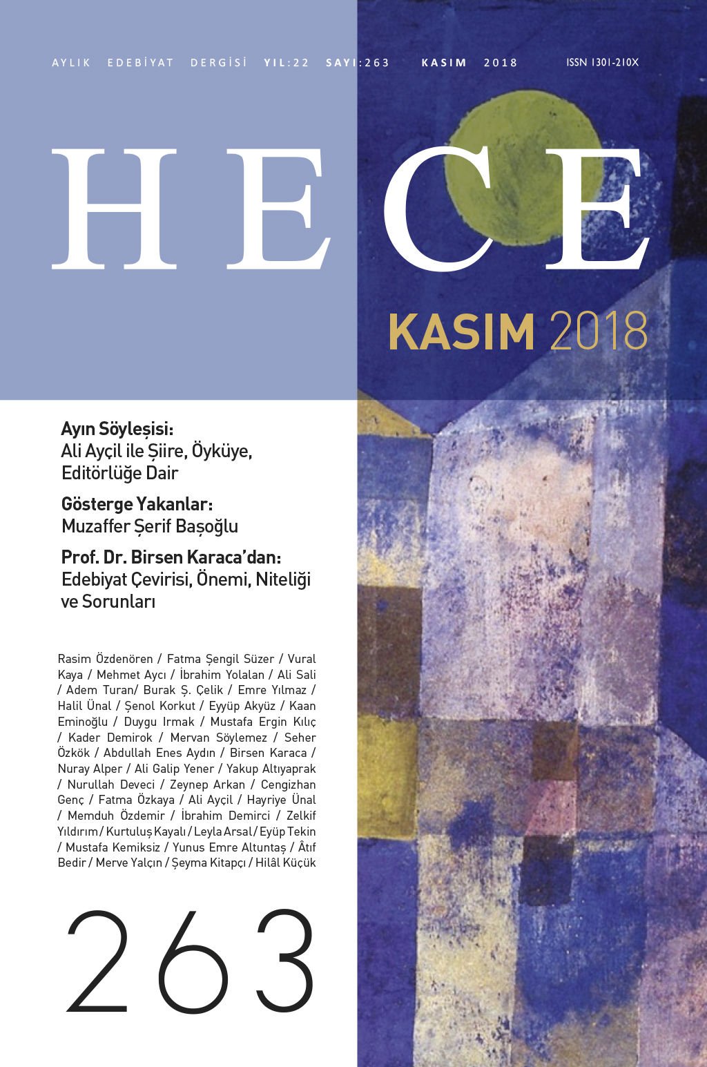 Hece Dergisi 263.Sayı Kasım 2018