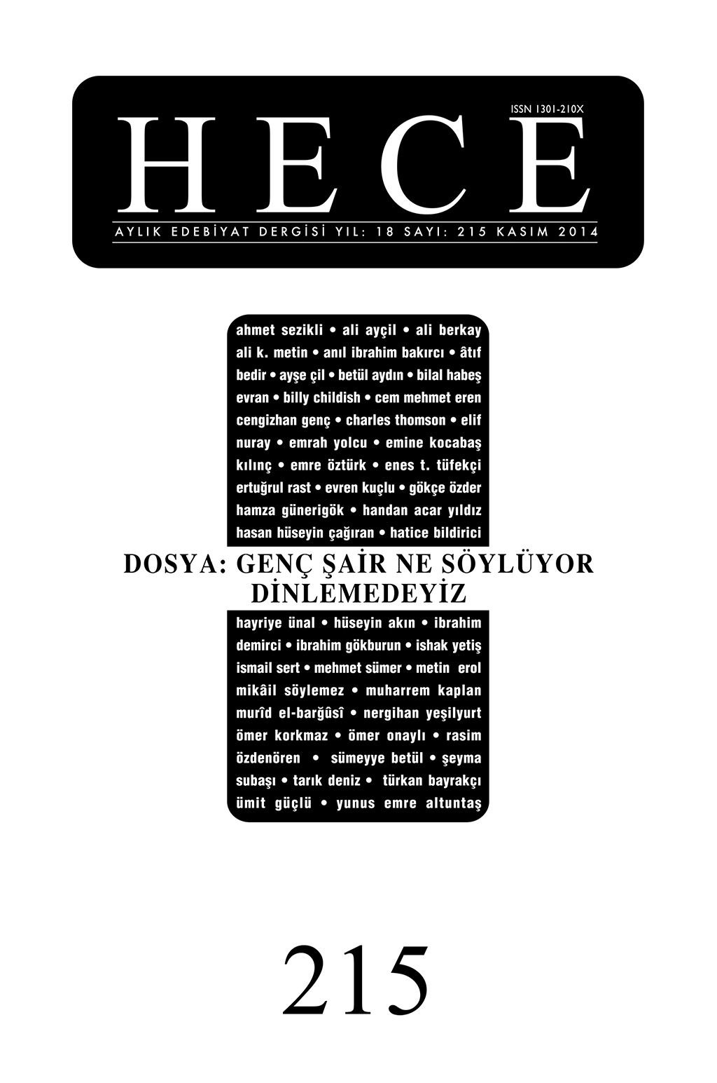 Hece Dergisi 215. Sayı Kasım 2014