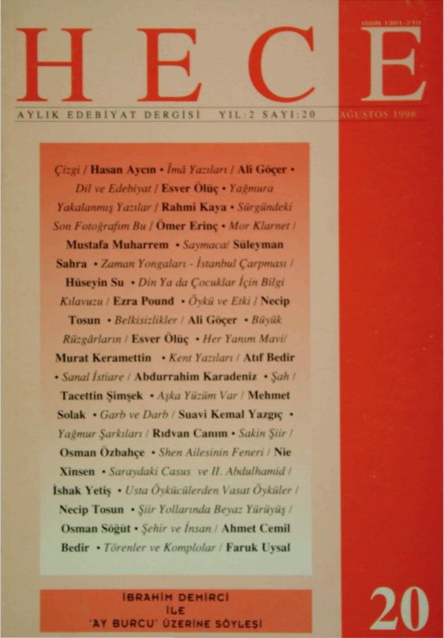 Hece Dergisi 20. Sayı Ağustos 1998