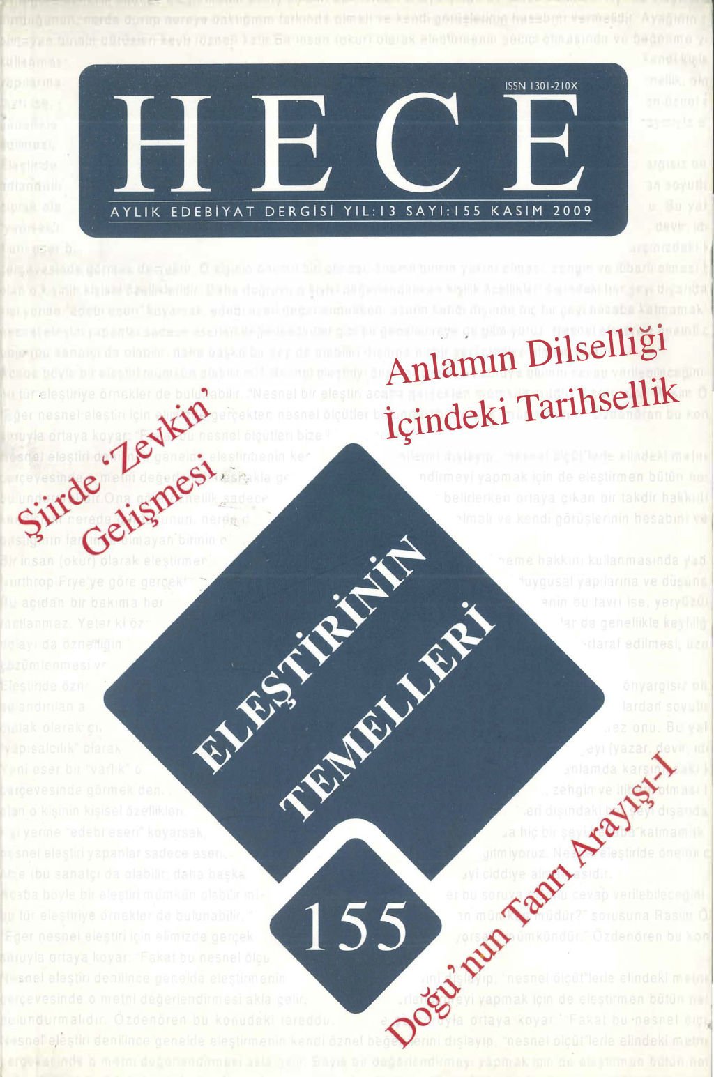 Hece Dergisi 155. Sayı Kasım 2009