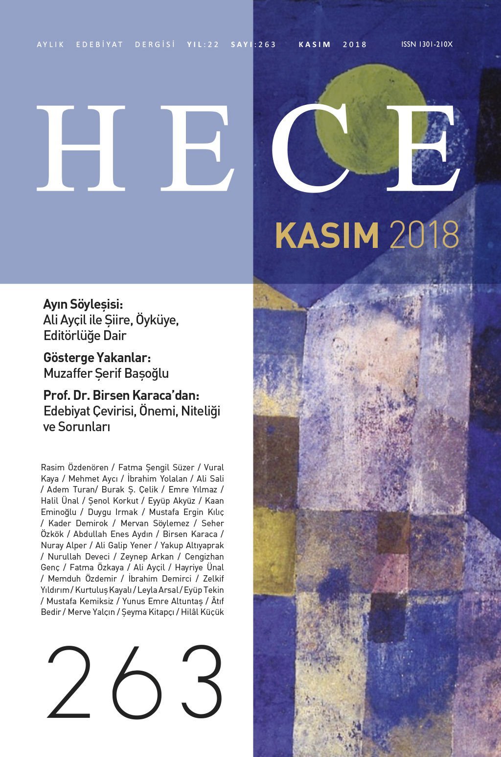 Hece Dergisi 263.Sayı Kasım 2018