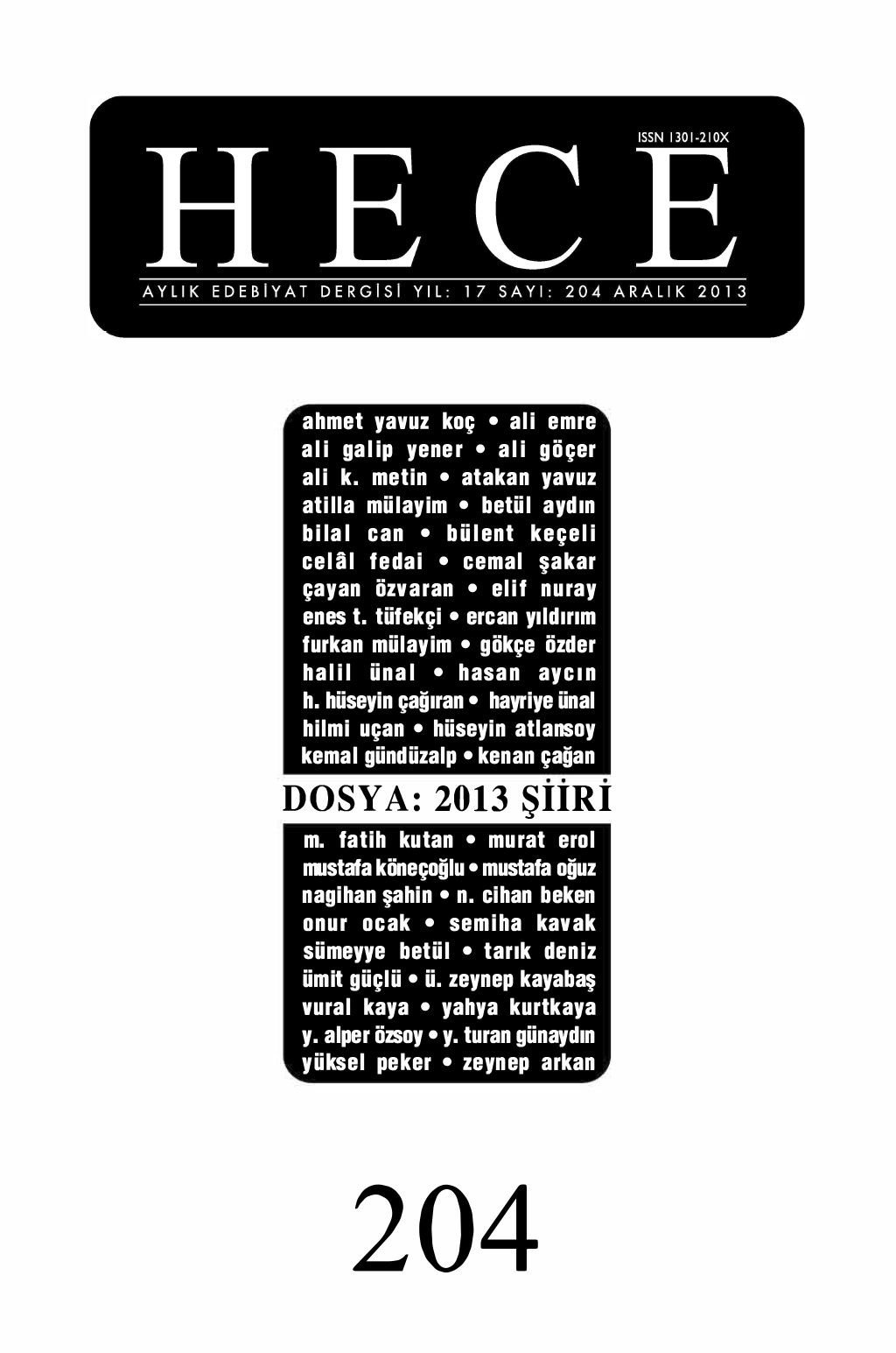 Hece Dergisi 204. Sayı Aralık 2013
