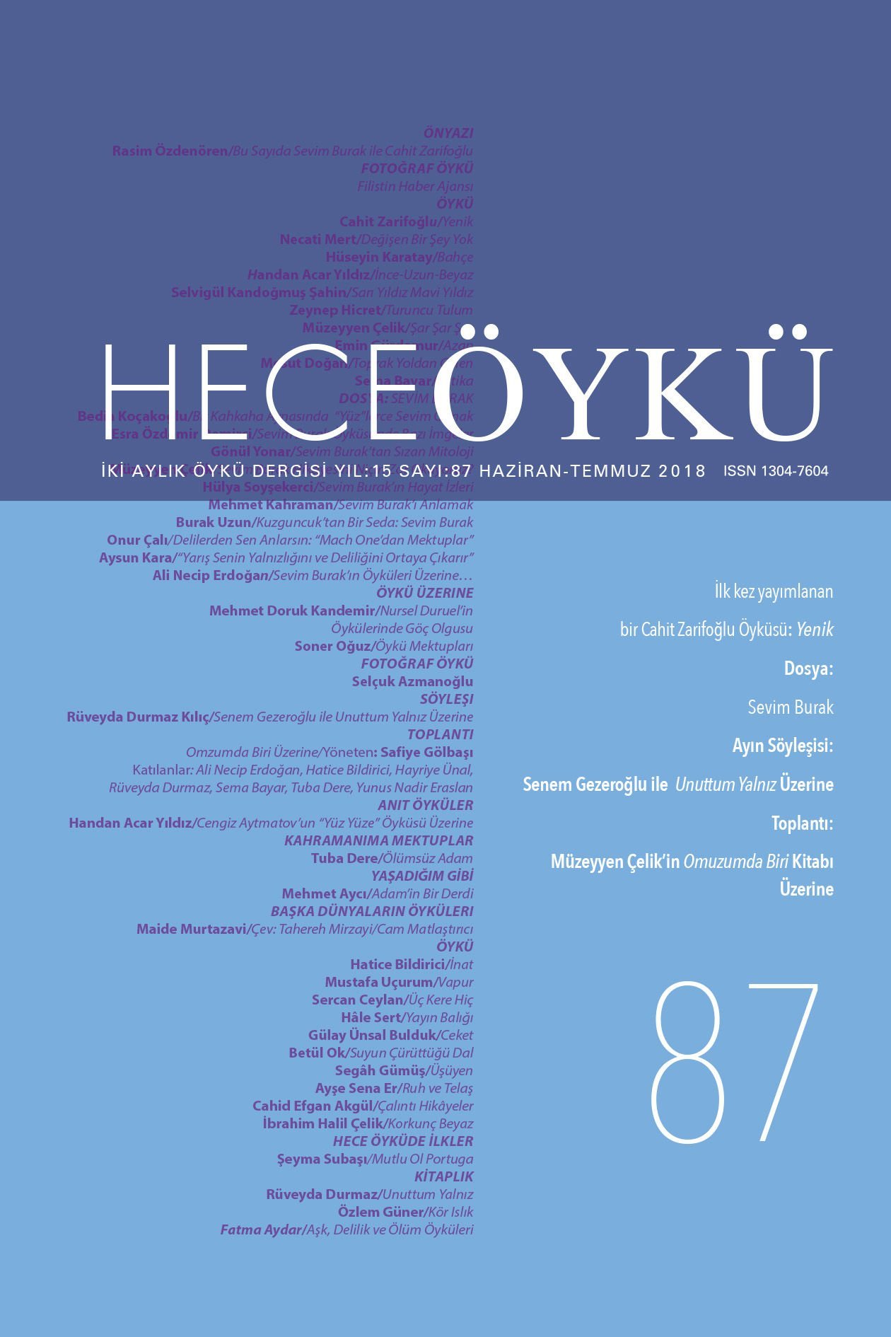 Hece Öykü Dergisi 87.Sayı Haziran-Temmuz 2018
